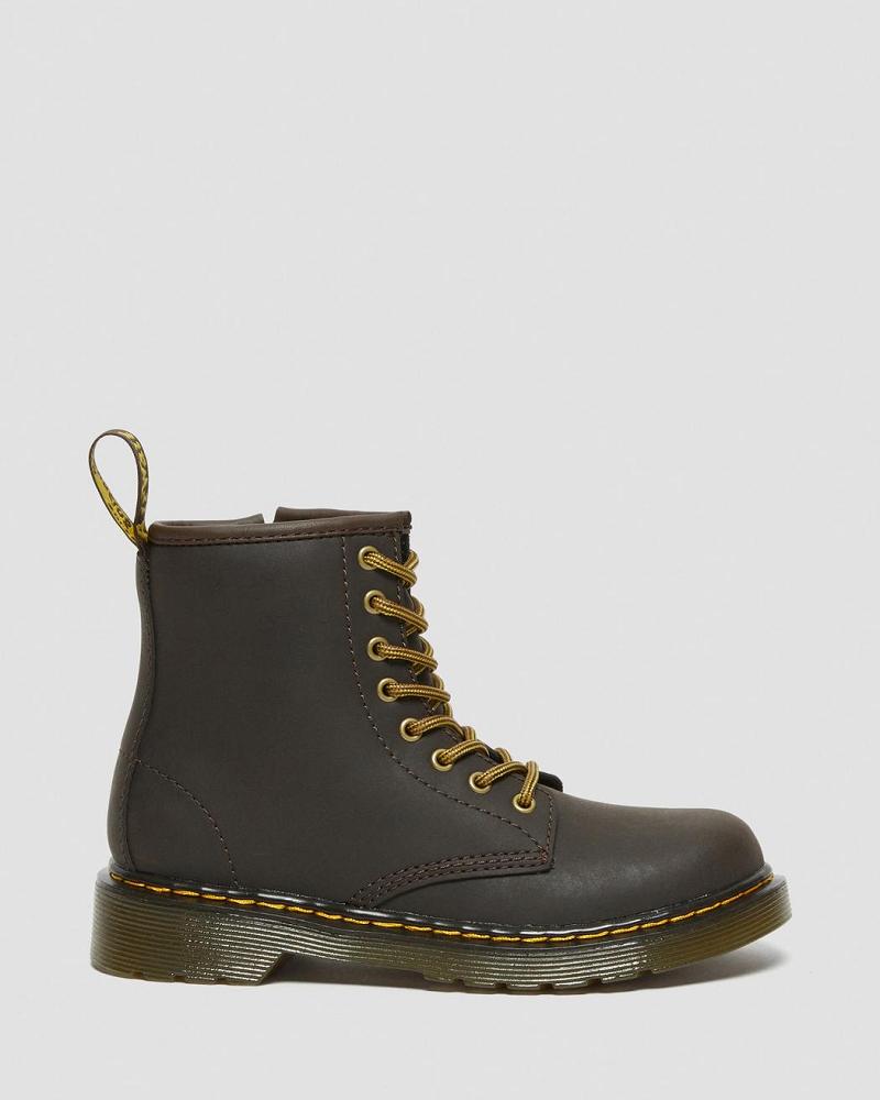 Dr Martens Junior 1460 Wildhorse Leren Veterlaarzen Kinderen Donkerbruin | NL 133PJJ